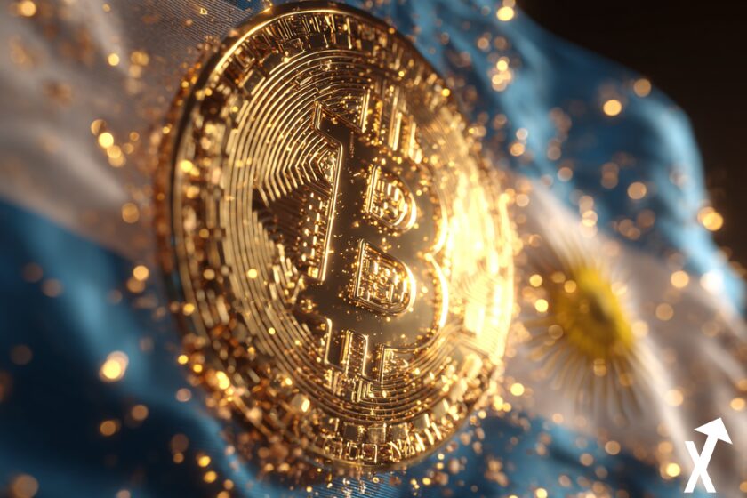 argentine drapeau logo bitcoin doré crypto