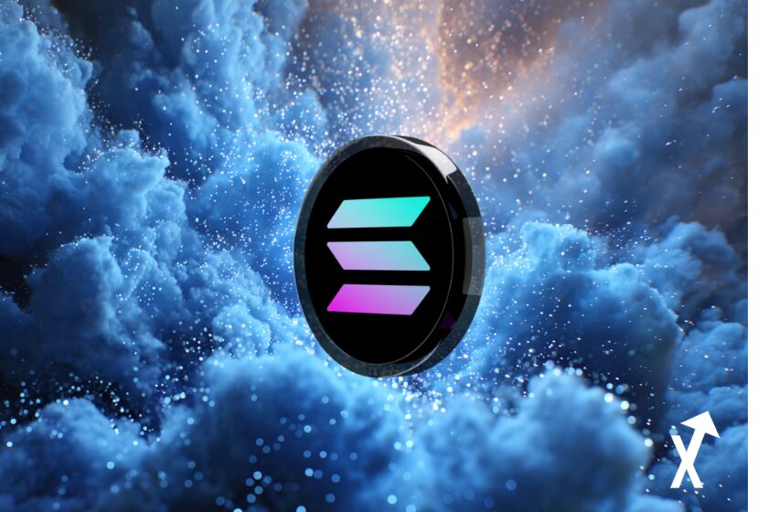 solana coin noir violet sur fond crypto nuage