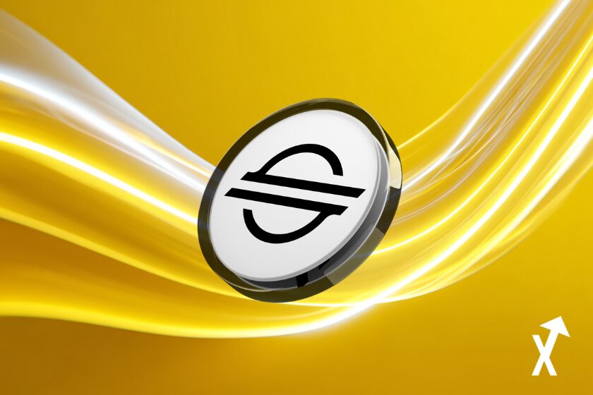 stellar xlm coin blanc noir sur fond jaune blanc vague