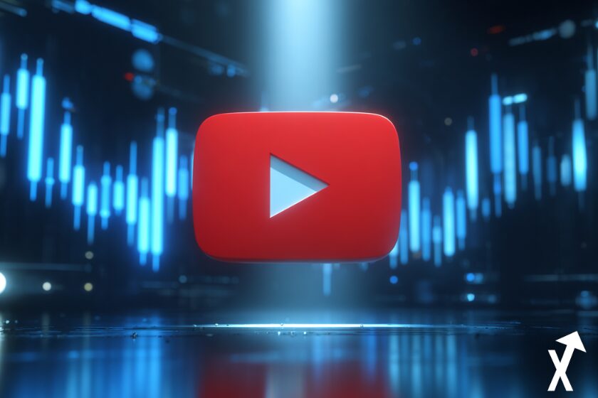 logo youtube sur fond trading chart crypto bleu