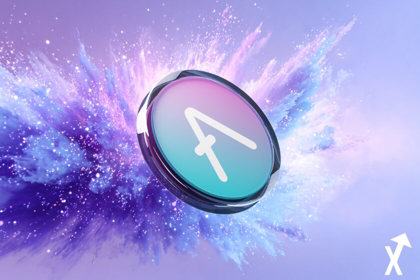 aave coin sur fond violet blanc explosif crypto