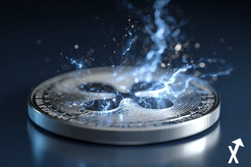 xrp argenté et bleu blanc coin electrique sur fond bleu intense