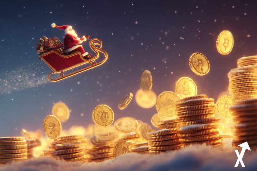 crypto de noël pere noël pluie de cryptos traineau
