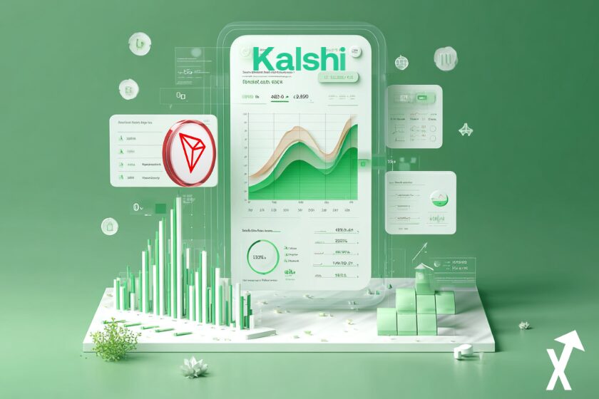 representation d'un marché de prediction kalshi, avec logo du tron rouge et blanc sur fond vert blanc
