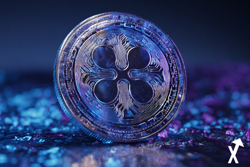 xrp coin violet bleu sur fond bleu coloré crypto