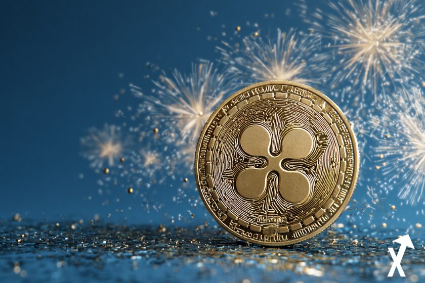 xrp coin sur fond feu d'artifice feu d'artfice doré et fond bleu