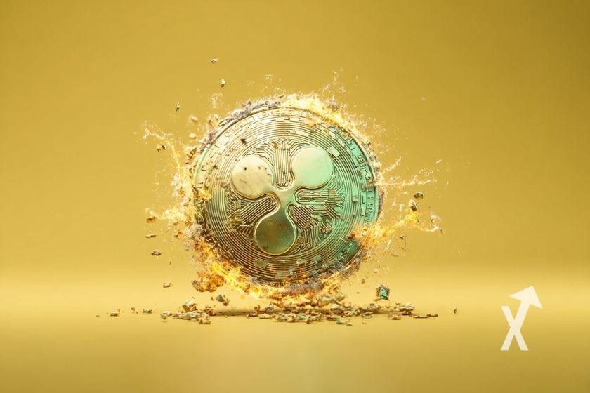 coin XRP en jaune sur un fond jaune avec électricité