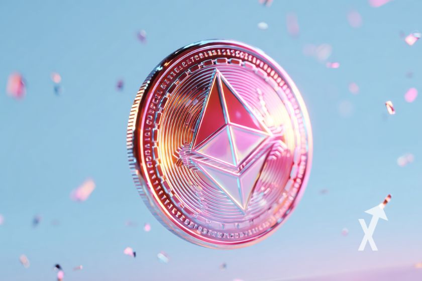 ethereum coin en rose avec un fond bleu ciel