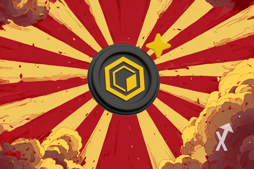 coin CORE sur un fond rouge et jaune en bandes qui vont vers le centre, nuages de fumées sur les côtés en gris