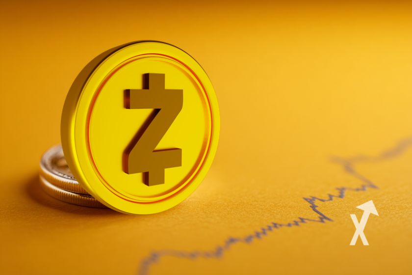 coin zcash ZED sur un fond jaune avec trendline de prix noire au sol