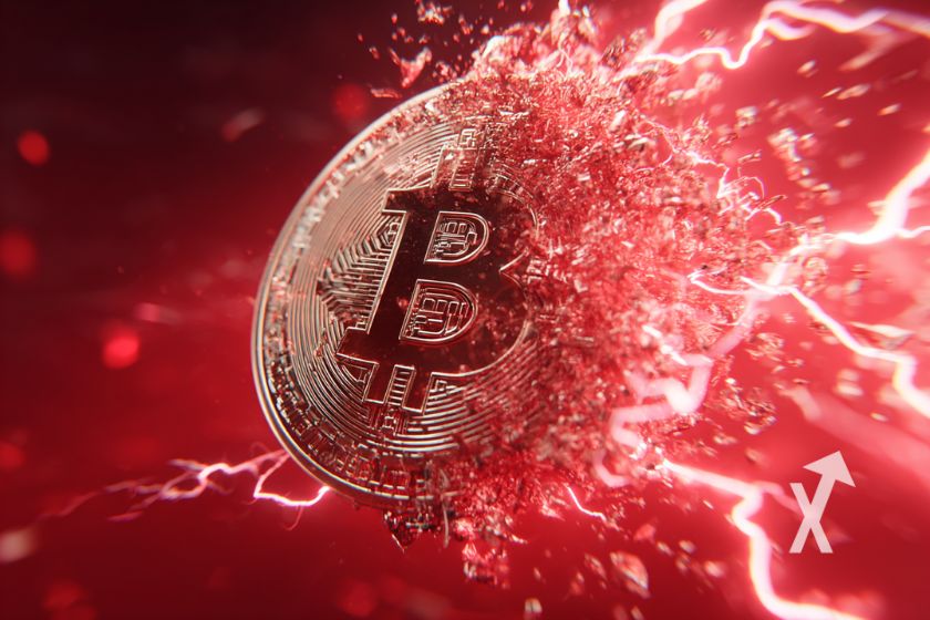 Bitcoin coin dans de l'électricité rouge sur un fond rouge