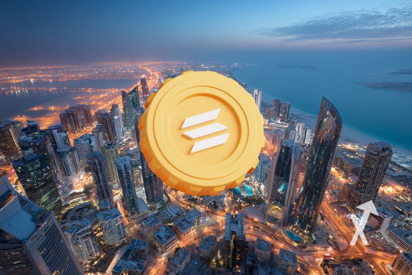 coin solana en jaue au-dessus de la ville d'Abu Dhabi