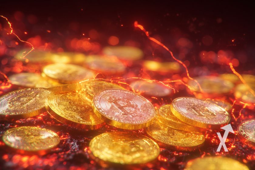 coin crypto tokens sur un fond rouge avec électricité rouge