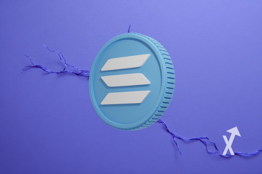 coin solana en bleu sur un fond violet