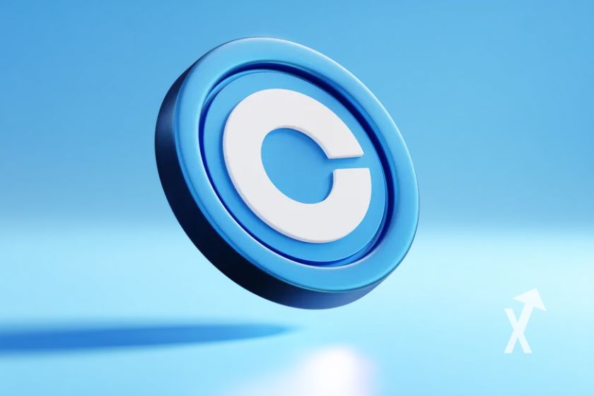 Logo 3D du COIN de Coinbase sur un fond bleu