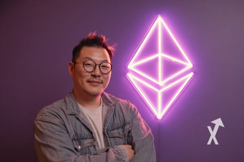 Logo Ethereum logo néon violette, j'ai Tom Lee