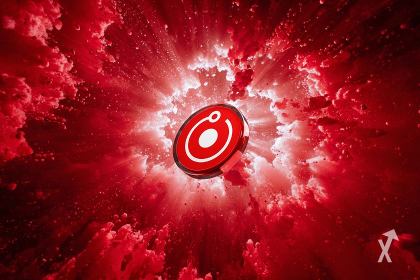 Le token rouge de RENDER sur le fond d'une explosion totalement rouge