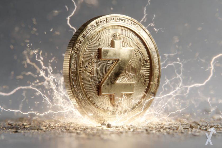 coin 3D zcash zec dans une explosion d'életricité