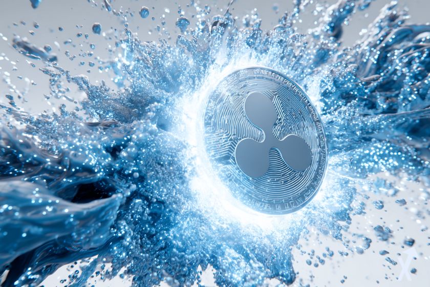 coin 3D ripple xrp dans une explosion bleue et grise
