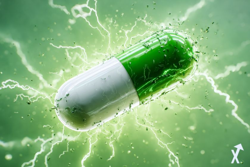 cachet énorme vert et blanc entouré d'électricité sur fond vert