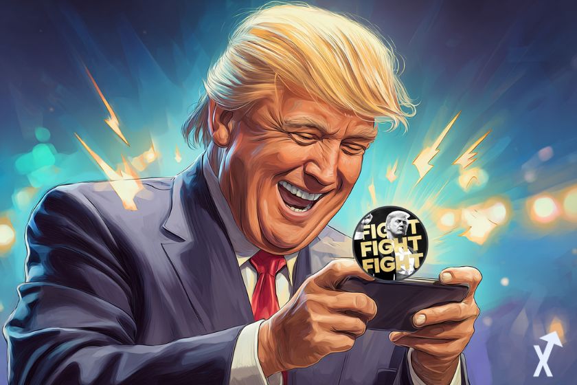 donald trump heureux en train de jouer à son jeu mobile