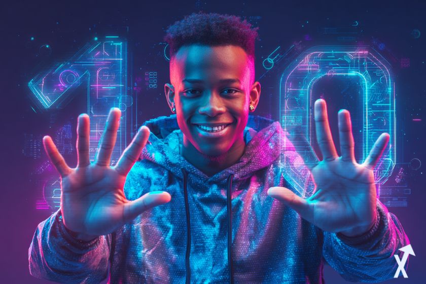 jeune homme souriant qui montre "10" avec ses doigts, pour les 10 cryptos rwa à suivre dont chainlink