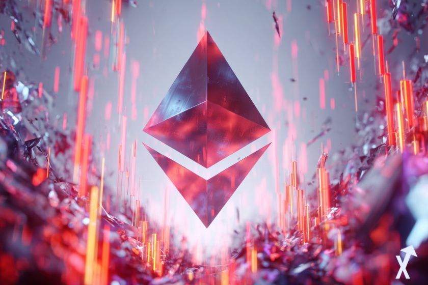 logo ethereum violet dans un environnement futuriste et coloré