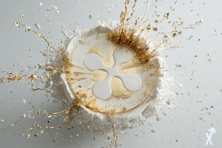 logo ripple xrp blanc et doré dans une explosion dorée et blanche