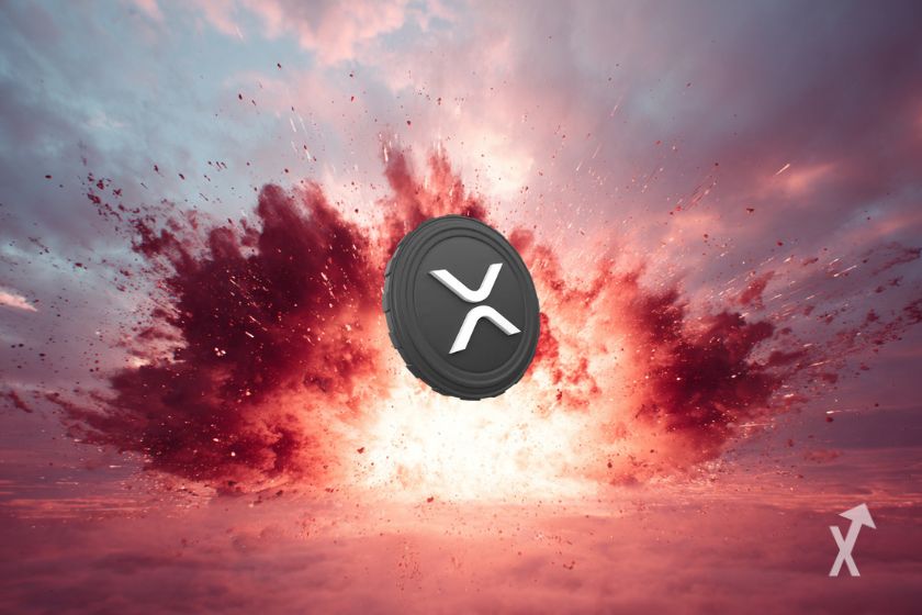 Le token gris de XRP devant une explosion rouge
