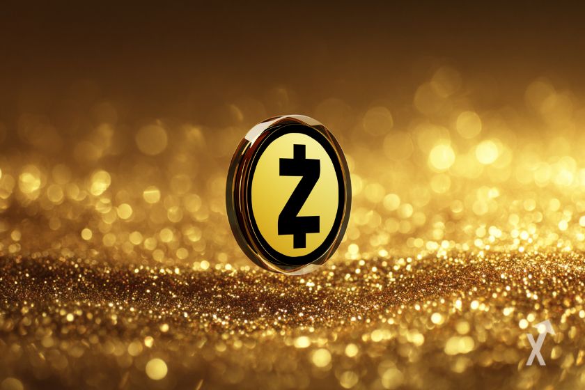 Le token de Zcash posé sur du sable doré