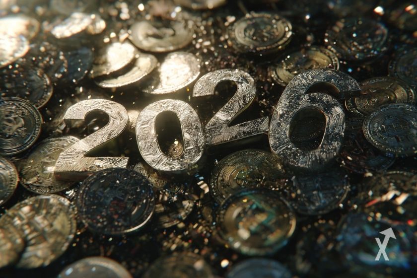 Le nombre 2026 posé sur des pièces en or et en argent
