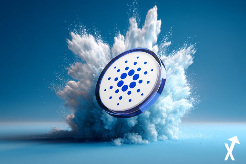 ada cardano bleu blanc sur fond explosif bleu blanc crypto