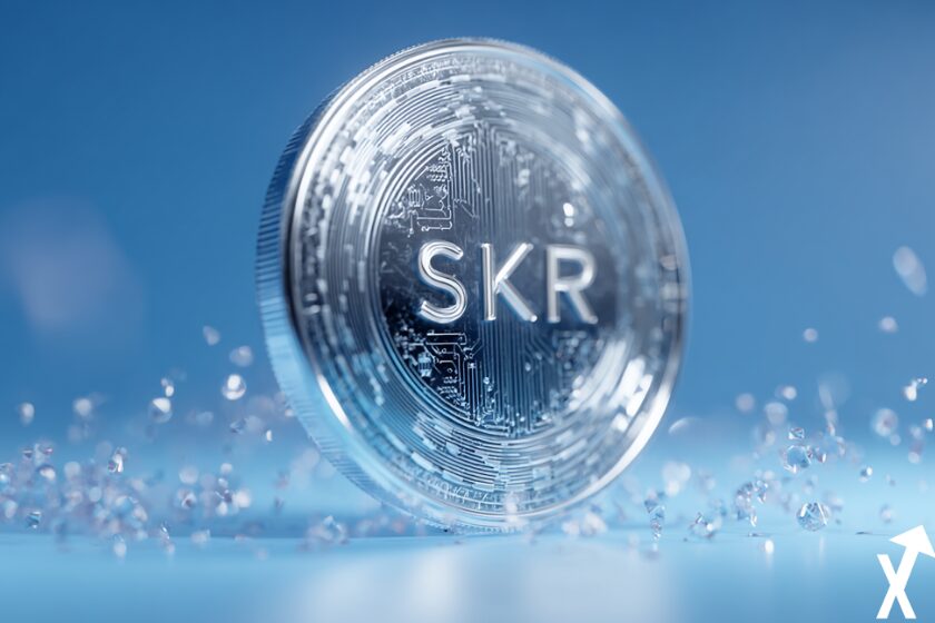 token skr argenté sur fond clean blue et etincelles