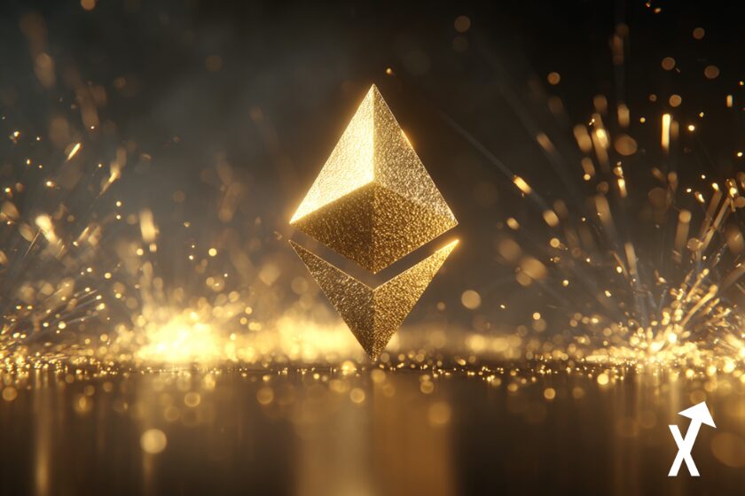 ethereum coin doré sur fond doré noir fireworks