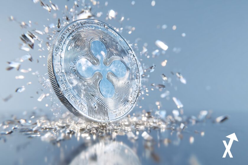 xrp coin argenté sur fond argent et gris