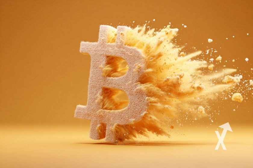 Bitcoin logo orange avec fumée orange sur un fond orange
