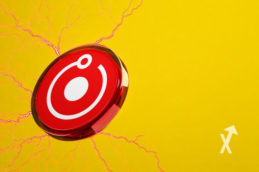 render rndr coin sur un fond jaune avec lignes rouges autour du coin