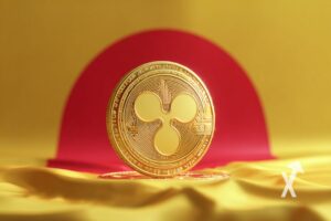 coin xrp en jaune sur un fond jaune avec rond rouge