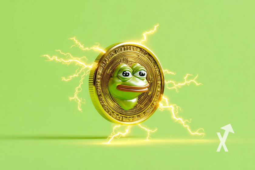 coin pepe avec électricité jaune autour sur un fond vert clair