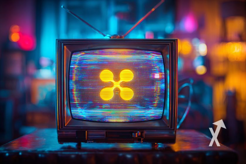 logo xro dans une télévision allumée dans un salon avec lumières bleues et roses