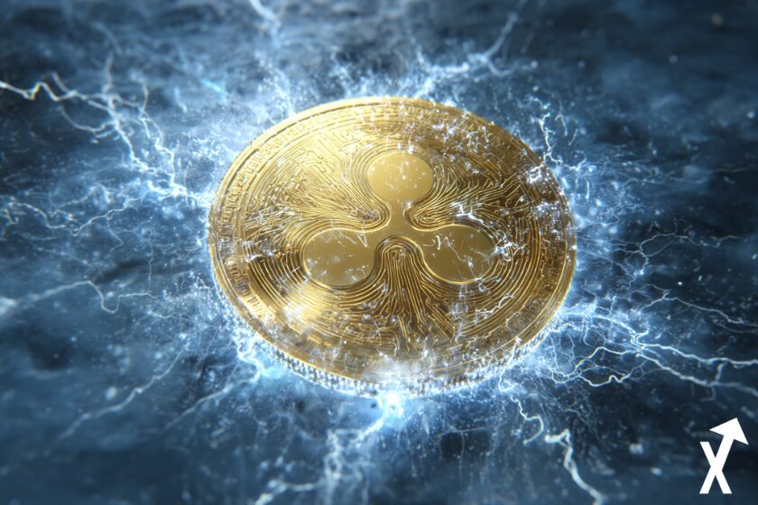 xrp coin doré sur fond bleu coloré