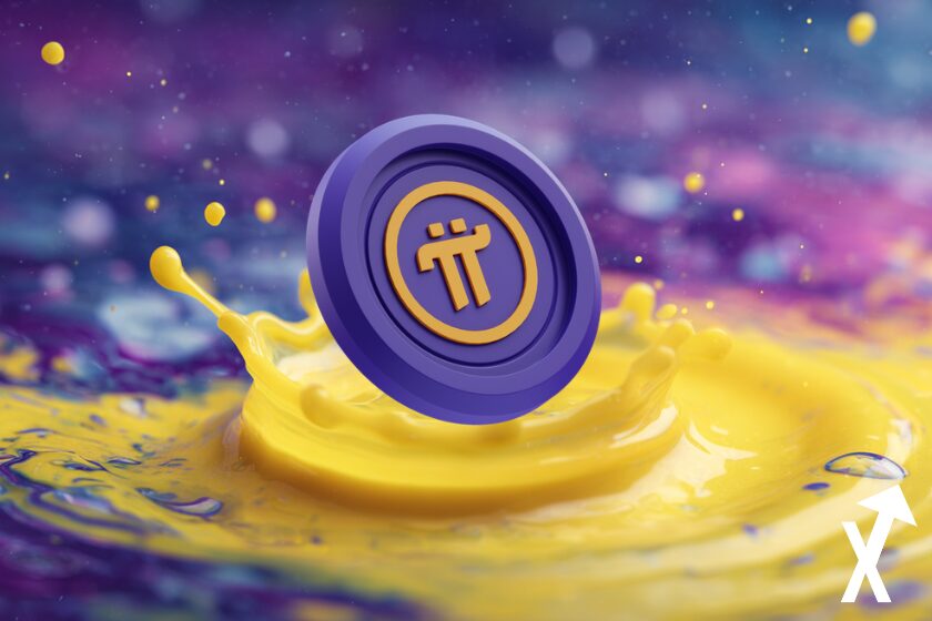 pi coin sur fond violet jaune coloré goute d'eau