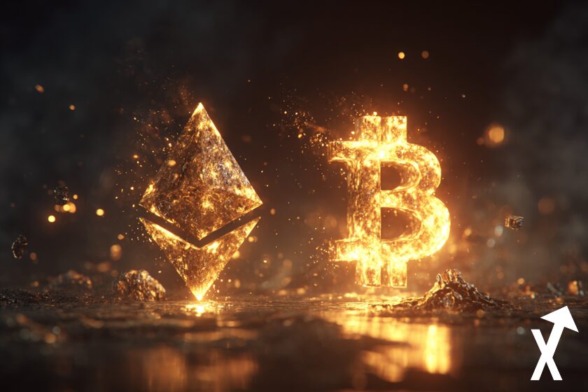 bitcoin vs ethereum coins en feu sur fond noir