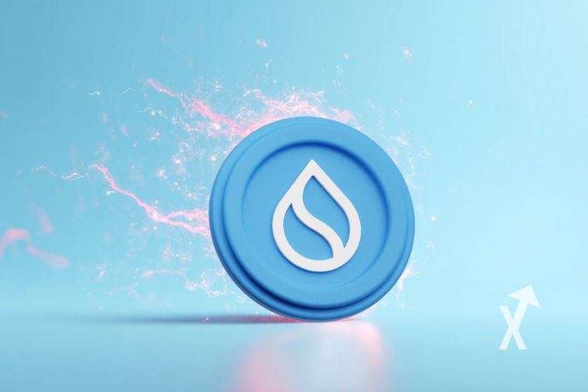 Sui coin sur un fond bleu avec de l'électricité rouge