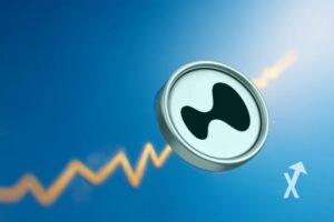 coin hype hyperliquid sur un fond bleu avec trendline jaune