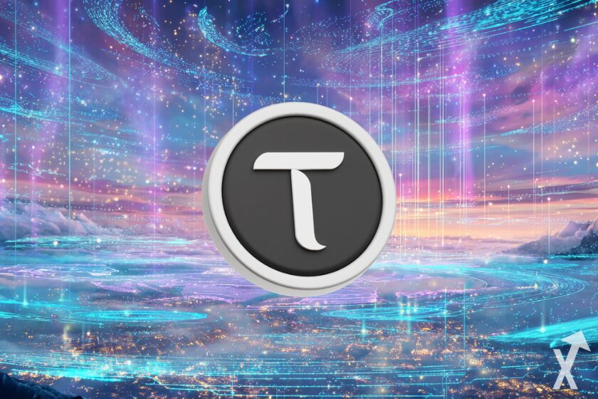 tao bittensor coin sur fond bleu univers coloré crypto