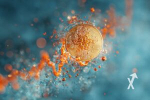 Cardano coin sur un fond bleu et trendline orange en bulles