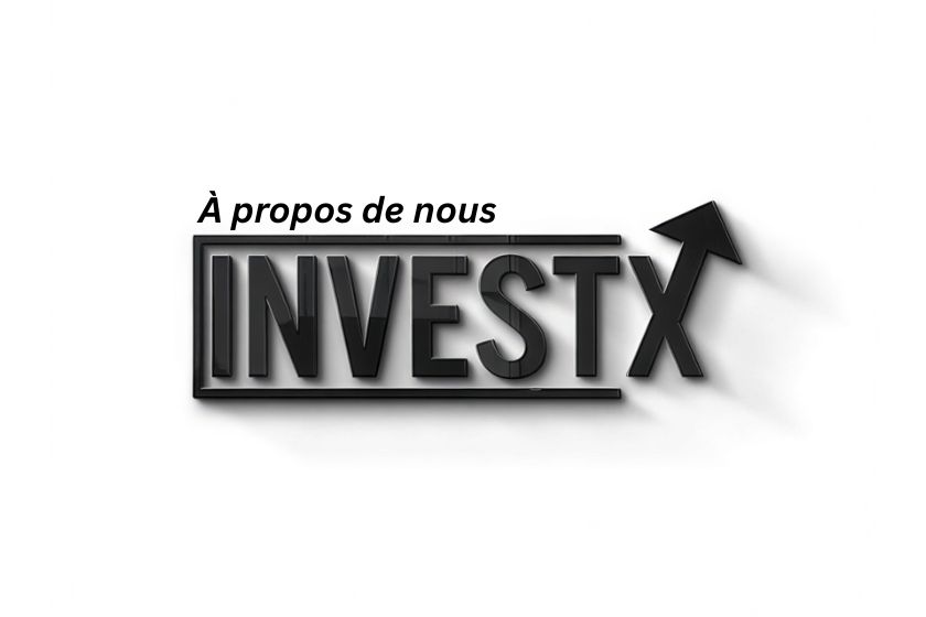 Logo investx sur fond blanc avec la mention à propos de nous pour la page en question