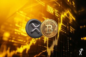 xrp bitcoin coin sur fond jaune trading chart