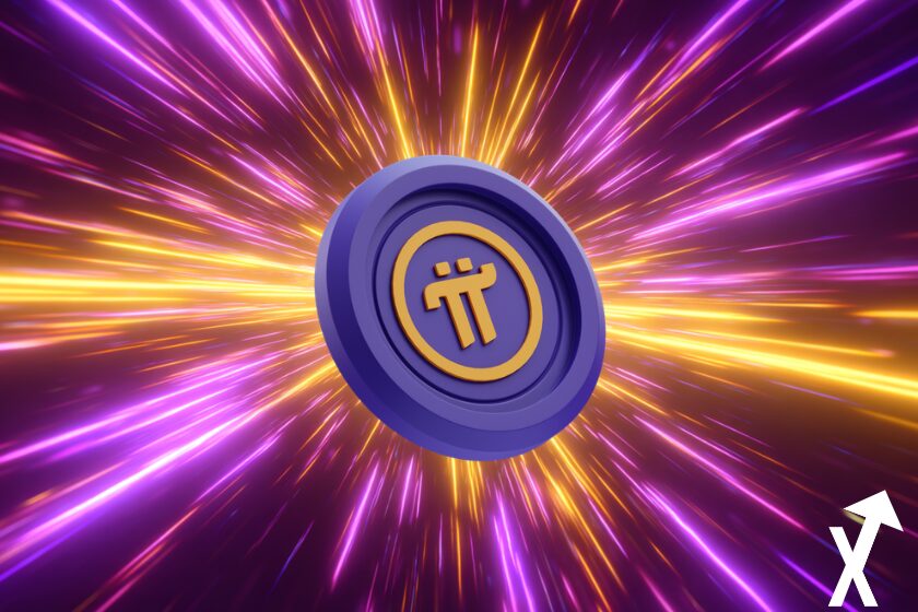 PI COIN violet jaune sur fond galaxie crypto